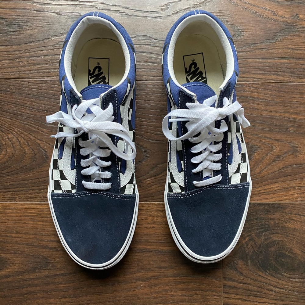 Men’s Navy Checkered Flame Vans